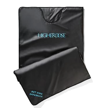 Black branded pouch and smaller packet with turquoise “HIGHERDOSE” text on white background