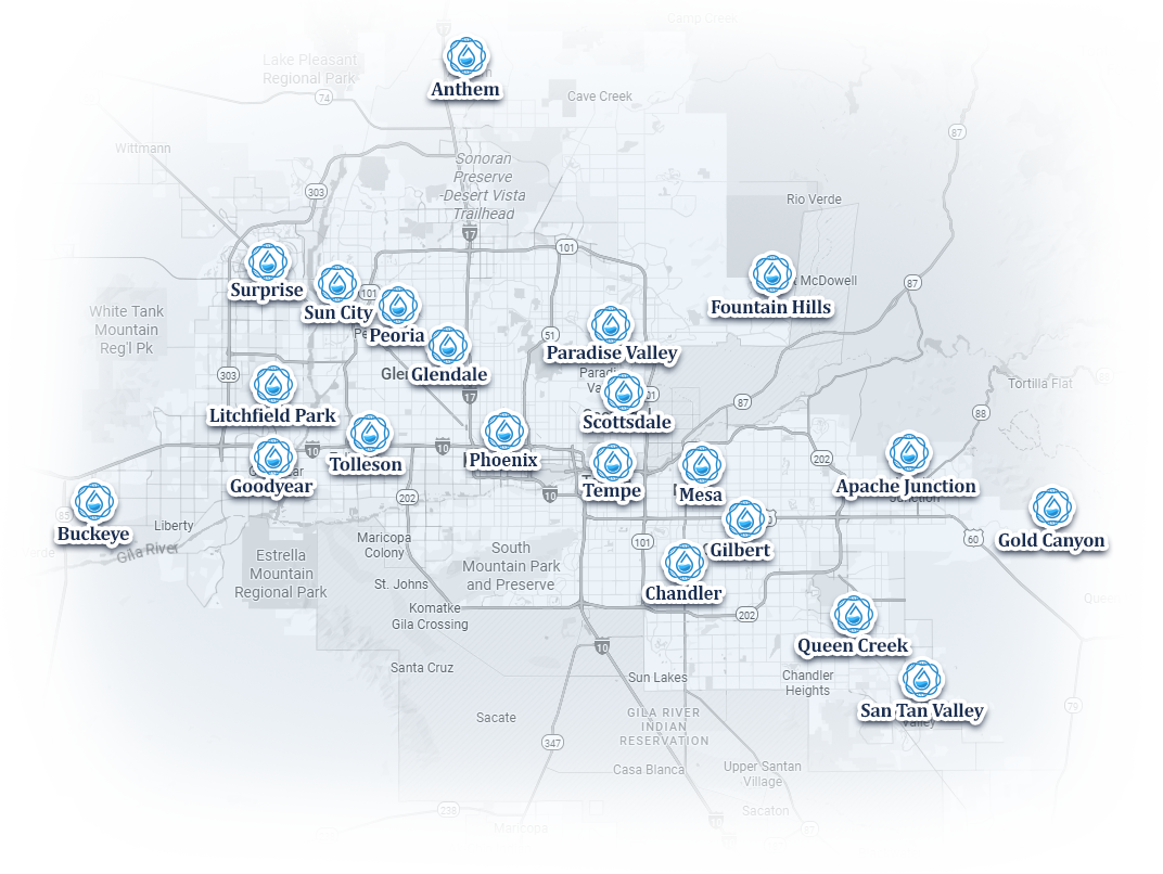 Map of California with blue location markers and labels spread across the state