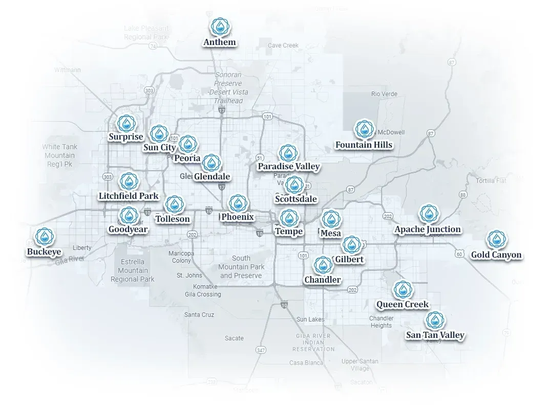 Map of California with blue location markers and labels spread across the state