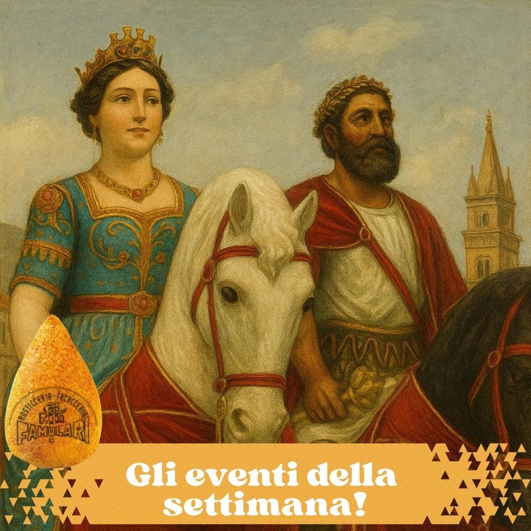 Donna e uomo a cavallo; testo in italiano: 