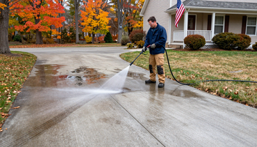 Pressure washing concrete patio