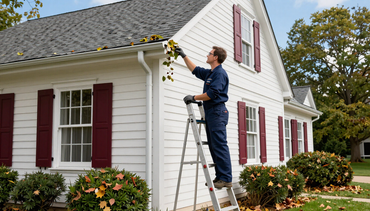 Gutter cleaning on colonial home
