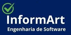Logotipo da InformArt: marca de seleção verde sobre fundo azul com texto branco “InformArt Engenharia de Software”