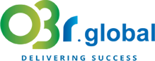 Logotipo da O3r.global com texto em verde e azul e o slogan “Entregando Sucesso”.