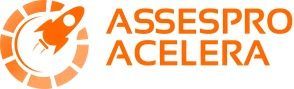 Logotipo da ASSESPRO ACELERA em laranja com ícone de seta circular