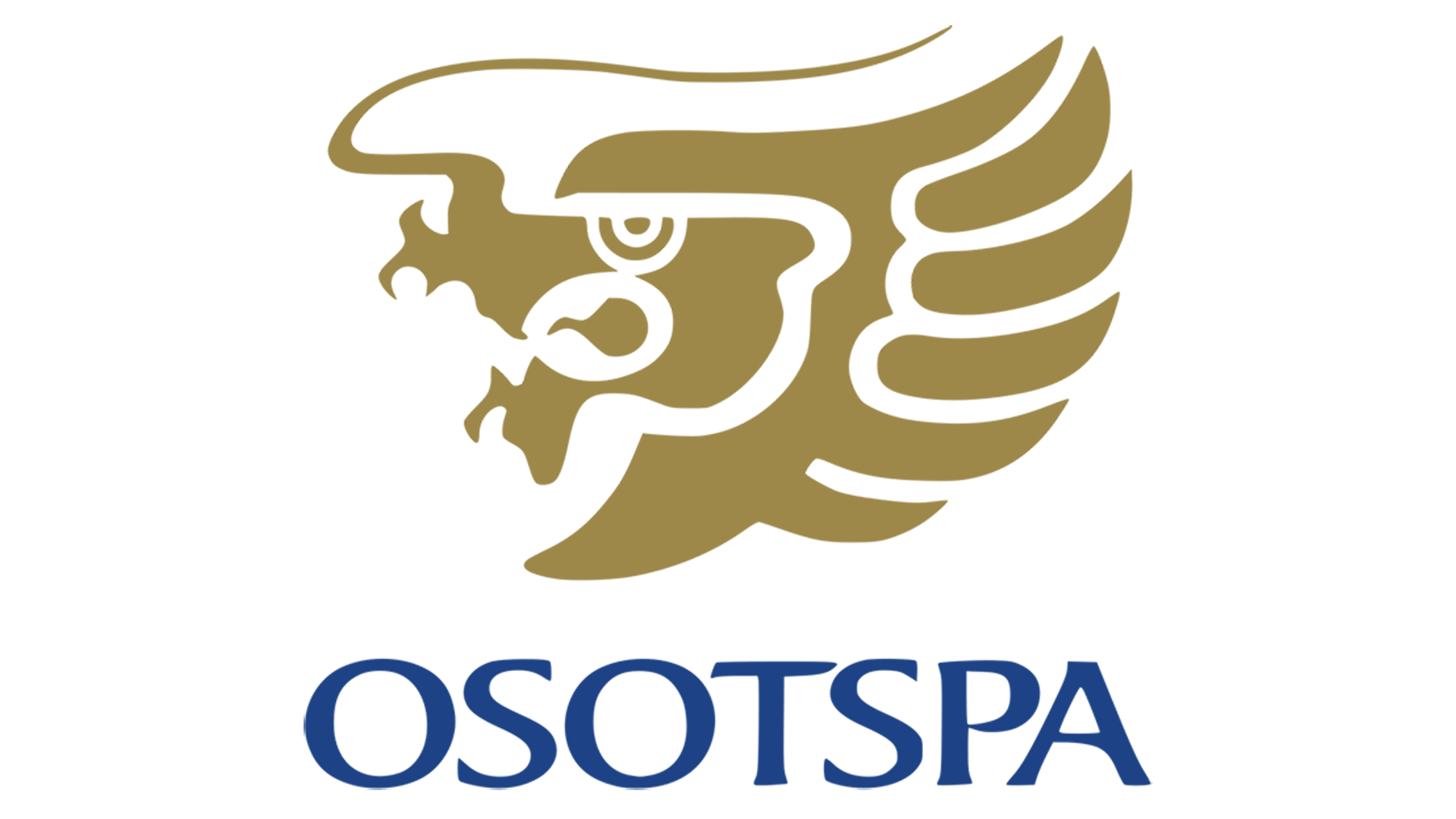 Gold Aztec-inspired bird emblem over the word OSOTSPA in blue.