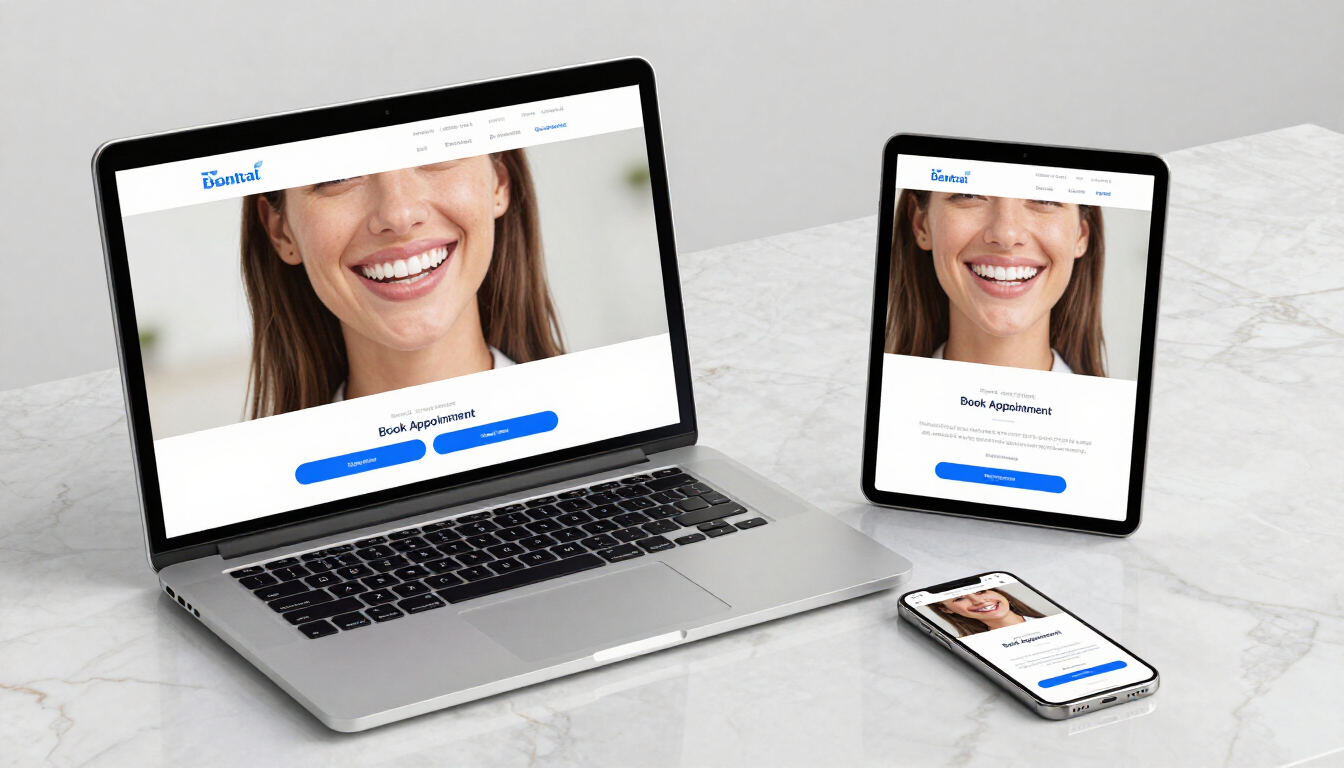 Responsive dental web design shown on MacBook, iPad, and iPhone — dental websites built mobile-first to rank and convert on every device