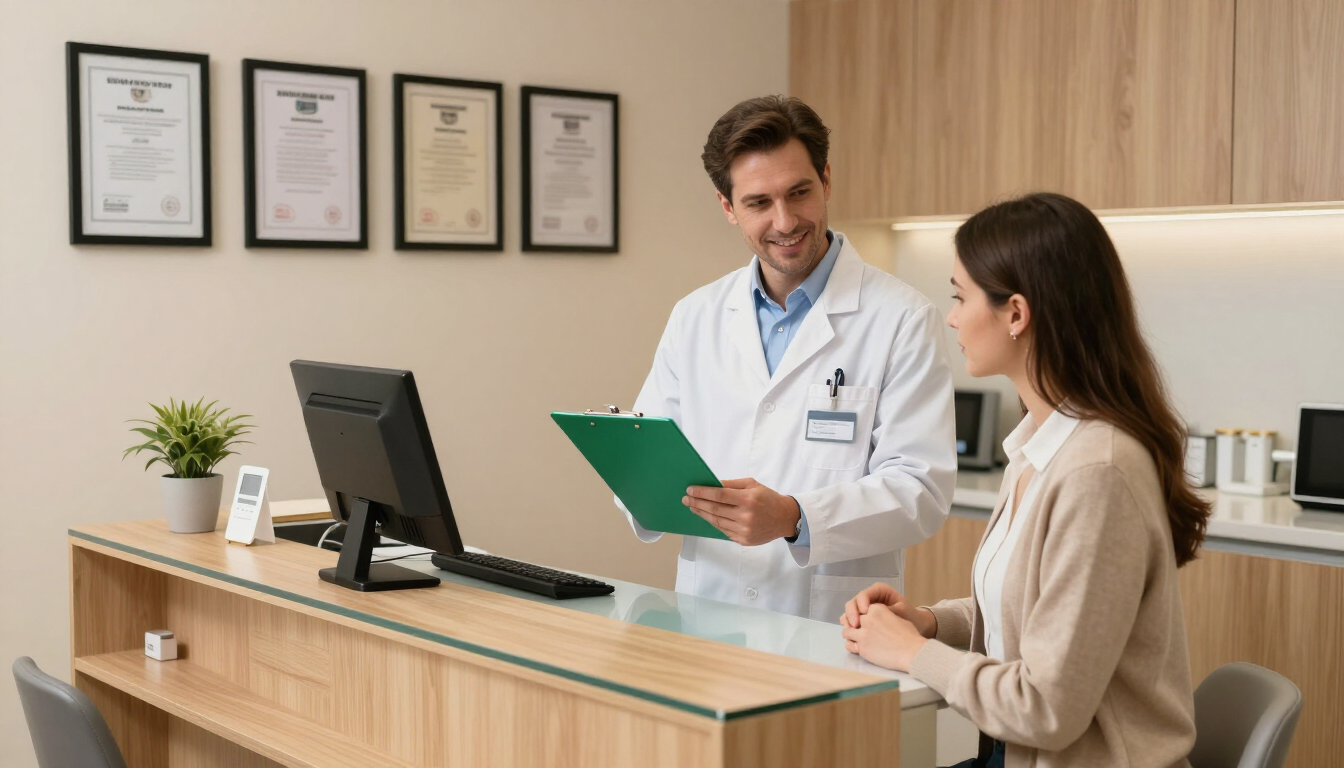 Dentist reviewing a marketing checkup assessment with Ian Cantle from Dental Marketing Heroes
