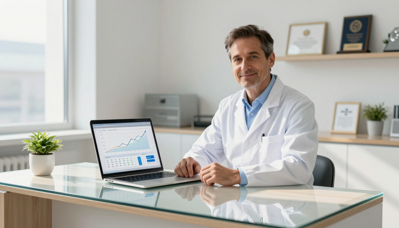 Dentist reviewing dental marketing results showing new patient growth, improved Google rankings, and increased practice revenue — the measurable outcomes of a full-service dental marketing agency