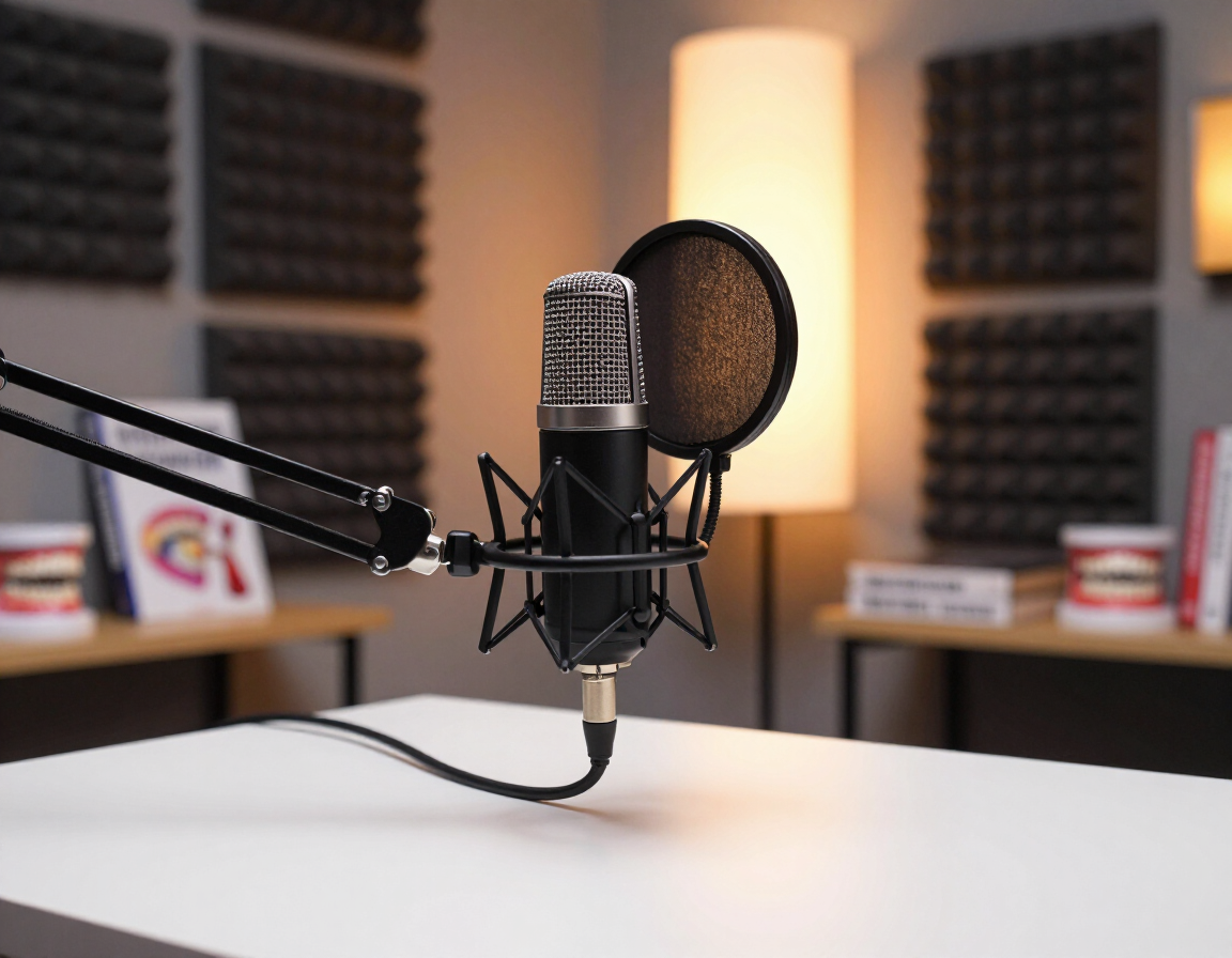 Professional podcast recording studio microphone setup for the Dental Marketing Heroes Podcast