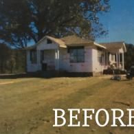 White single-story house on a grassy lot with trees, labeled “BEFORE.”