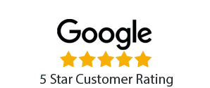 Google 5-star customer rating: Google logo with five gold stars and 