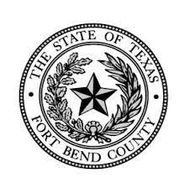 The state of Texas Fort Bend county seal is black and white.