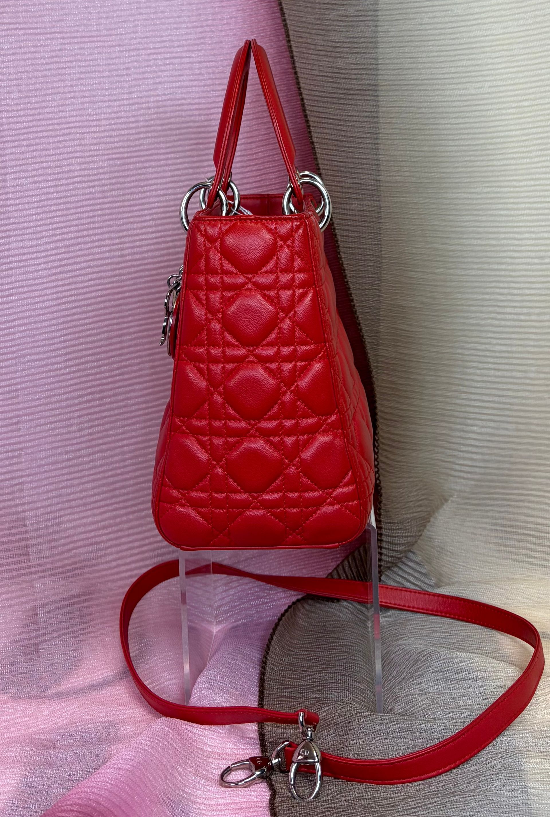 Lady Dior Medium Zip Top Cannage Quilt Lambskin-W/Dustbag/LegitApp COA, Very Good/Good Condition