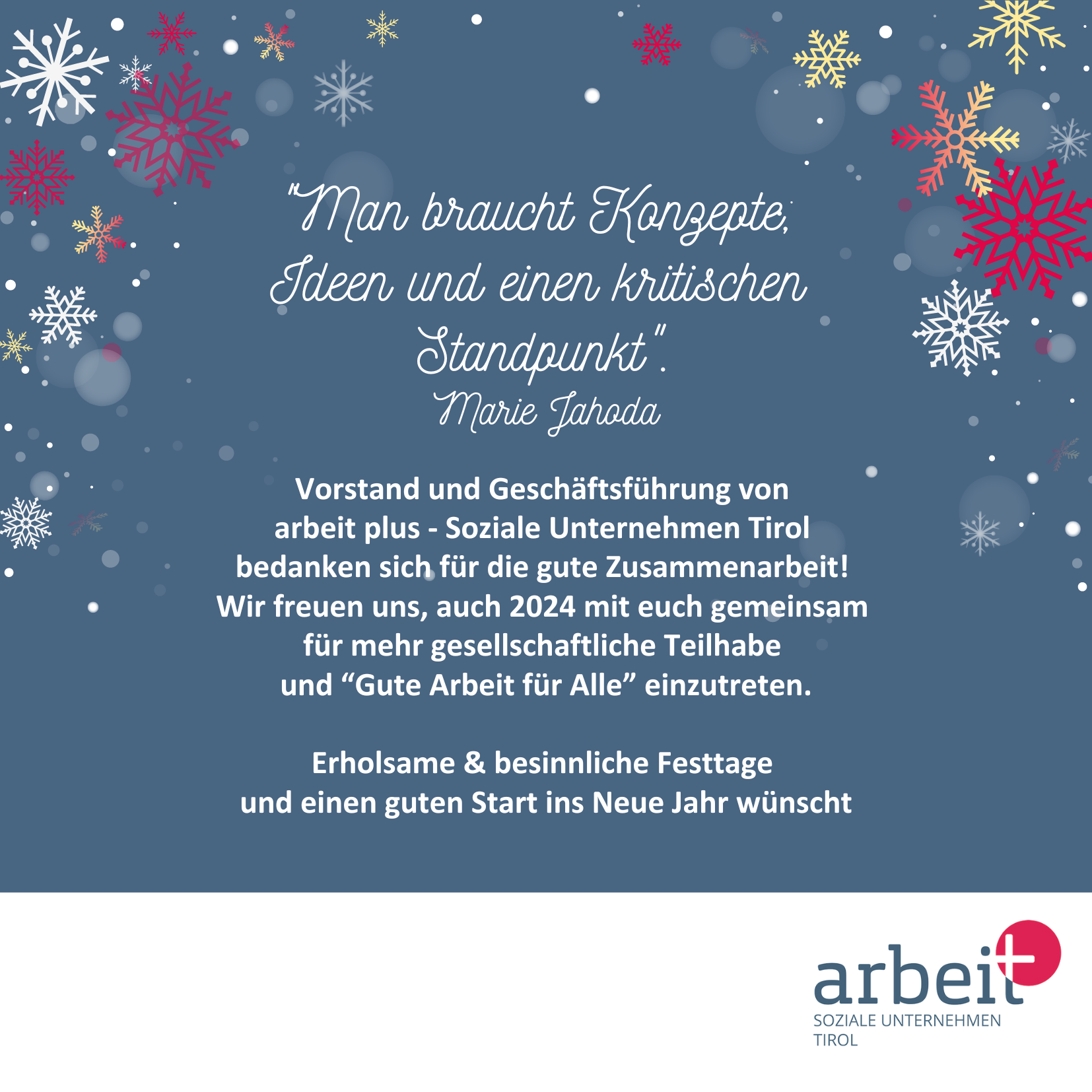 Weihnachtskarte arbeit plus Tirol 2023