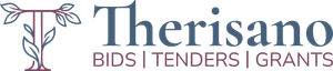 Therisano logo with stylised flower and tagline &ldquo;BIDS | TENDERS | GRANTS&rdquo;