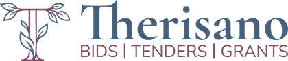 Therisano logo with stylised flower and tagline &ldquo;BIDS | TENDERS | GRANTS&rdquo;
