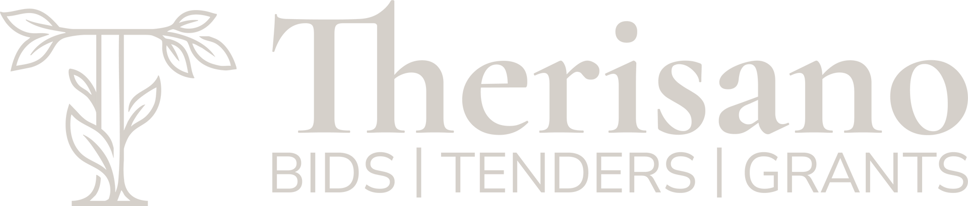Therisano logo with a leaf icon and the text “BIDS | TENDERS | GRANTS”