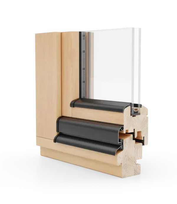 Modern wooden tilt and turn window showcasing the natural beauty and the 68 TT finish