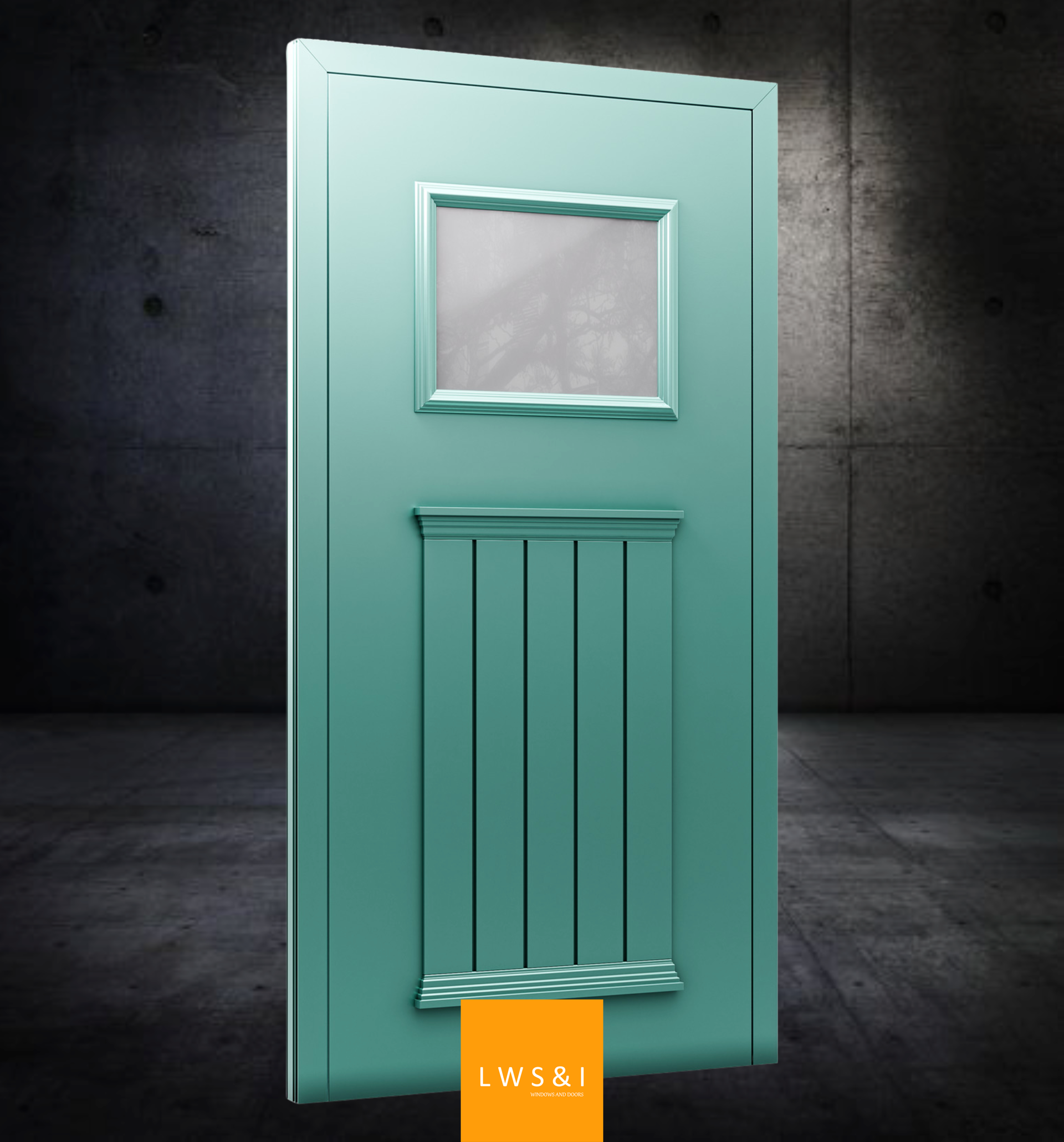 Classic Heritage Line aluminum front door in forest green with traditional raised panels