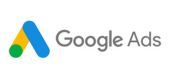 The google ads logo is blue , yellow , and green.