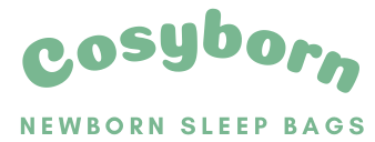 The logo for cosyborn newborn sleep bags is green and white.
