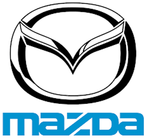 A black and white mazda logo on a white background