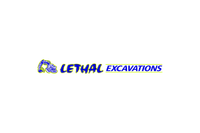 A blue and white logo for lethal excavations on a white background.