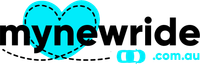 A logo for mynewride.com.au with a blue heart