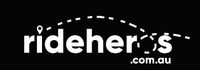 A black and white logo for rideher 's .com.au