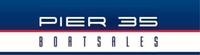 Pier 35 boat sales logo on a blue background