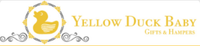 The logo for yellow duck baby gifts and hampers shows a yellow duck in a circle.