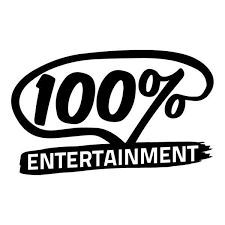 A black and white logo for 100 % entertainment.