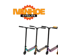 Three scooters are lined up in front of a logo for nanhoe cycles