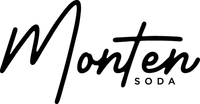 A black and white logo for monten soda on a white background.