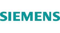 The siemens logo is blue and white on a white background.