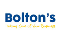 A blue and yellow logo for bolton 's taking care of your business