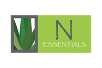 A green and white logo for n essentials