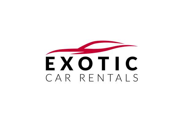 The logo for exotic car rentals has a red car on it.