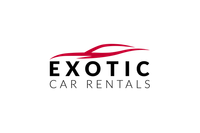 The logo for exotic car rentals has a red car on it.