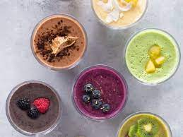 Several smoothies on a table