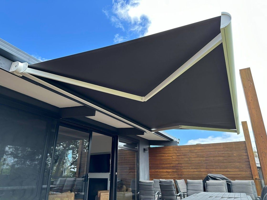 Awning Blinds on a Deck Overlooking the Ocean— Night & Day Blinds and Awnings in Pakenham, VIC