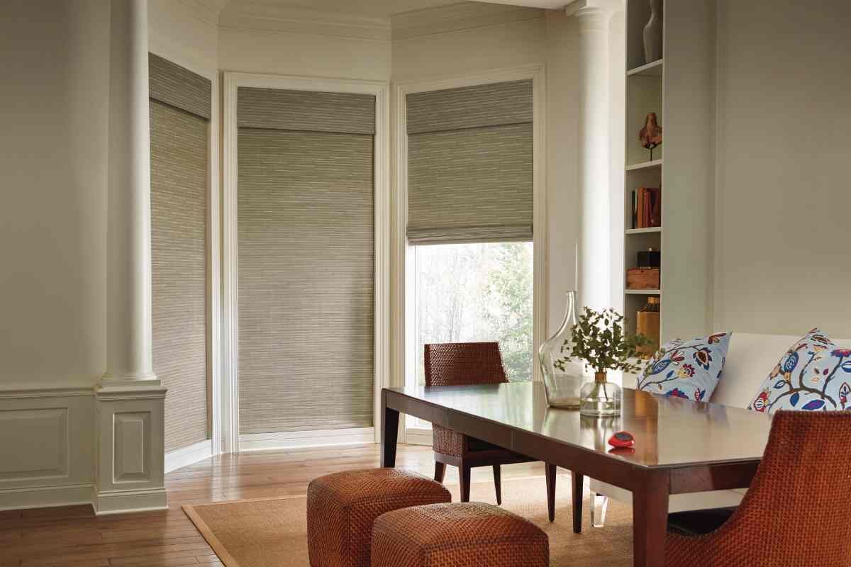 Hunter Douglas Provenance® Woven Wood Shades on a bay window near Lutherville, Maryland (MD)