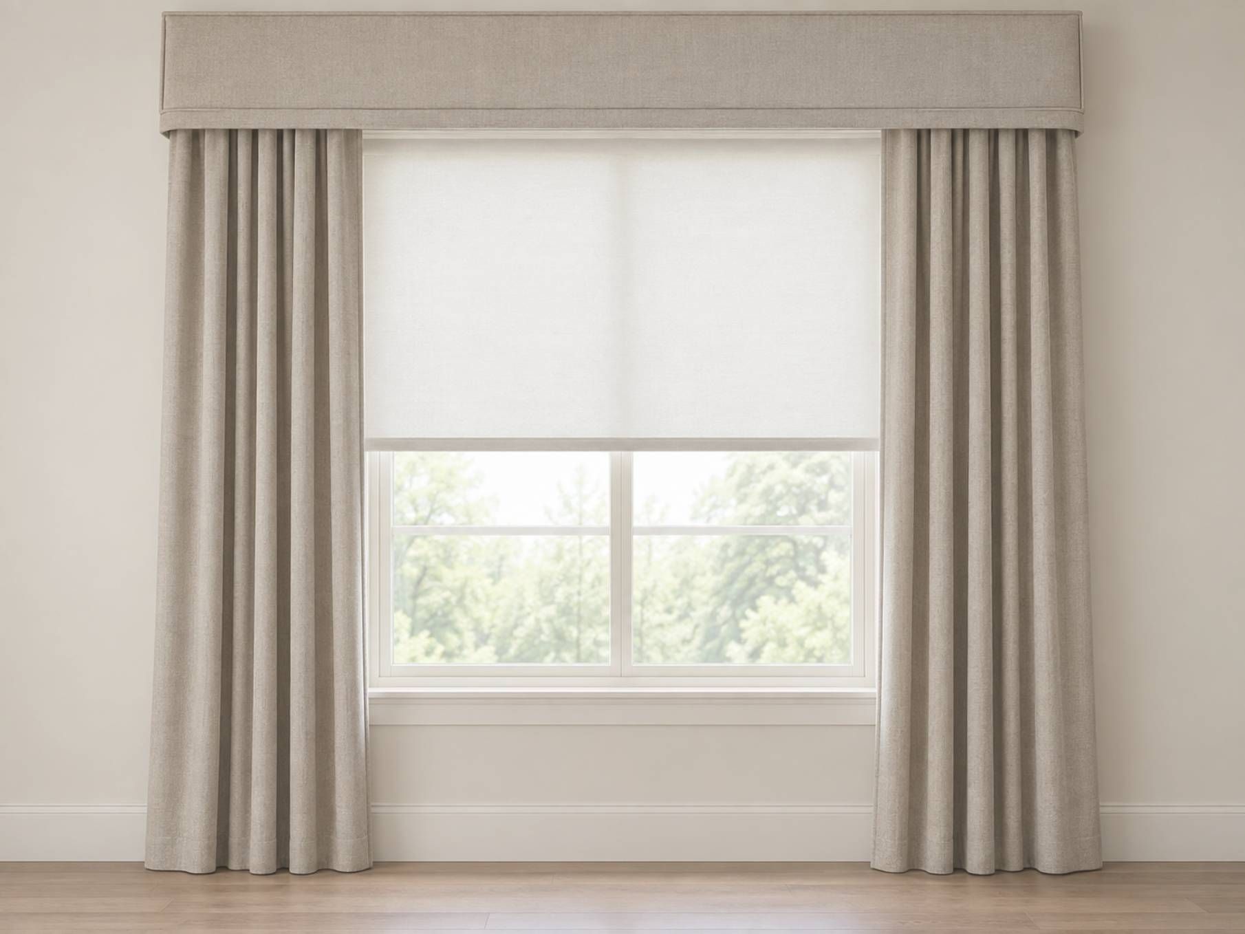 Custom drapery with a custom cornice near Lutherville, MD.