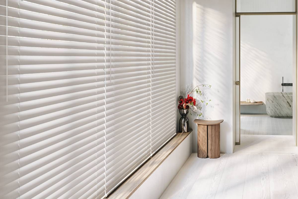 Hunter Douglas Custom Metal Blinds in a Baltimore-area bathroom