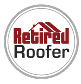 Retired Roofer logo in red and black inside a gray circular border