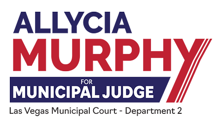 Campaign logo for Allycia Murphy for Municipal Judge, Las Vegas Municipal Court Department 2, in red, white, and blue.