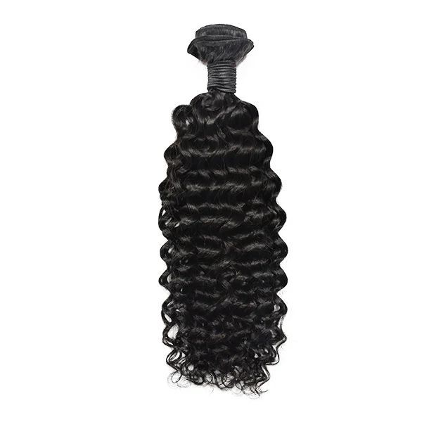A close up of a bundle of curly hair on a white background.