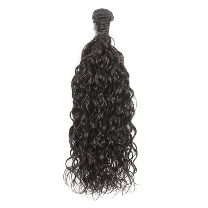 A close up of a bundle of curly hair on a white background.