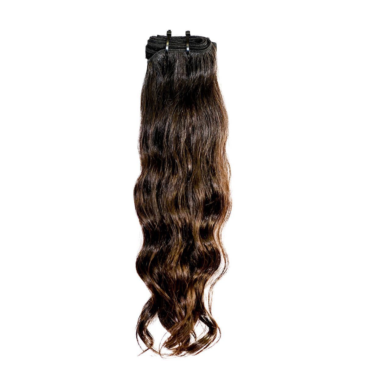 A close up of a piece of hair on a white background.